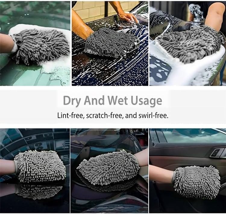 Load image into Gallery viewer, WASH&amp;WHIPS Chenille Premium Scratch-Free Microfiber Lint-Free Blue Wash Mitt 8" x 10"in &amp; Black Pitstop Particle Interceptor
