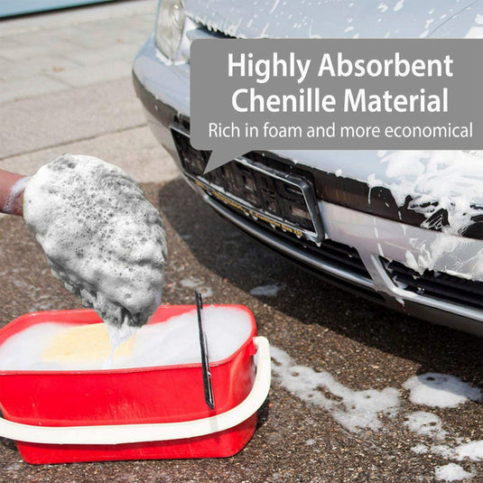 WASH&WHIPS Microfiber Chenille Car Cleaning Mitt - 2pk