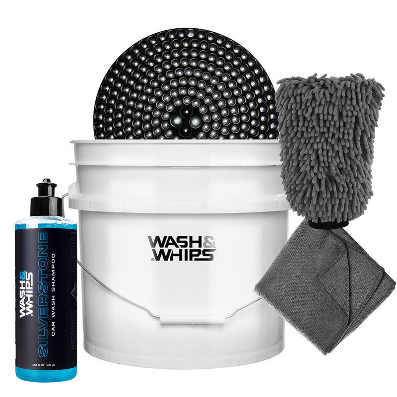 Load image into Gallery viewer, WASH &amp; WHIPS Car Wash Kit - 3-Gallon Bucket with Particle Interceptor Trap, Shampoo, Chenille Mitt &amp; Microfiber Soft Towel, 5pcs
